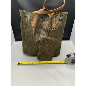 Joy Susan Olive Green Python Emma Tote Bag w/change purse
